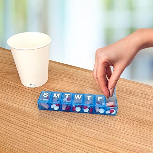 Amazon Basic Care 7-Day Weekly Pill Organizer, Portable Medicine and Vitamin Planner Box with Medium Compartments, Blue