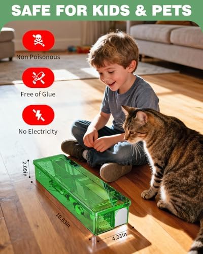Upgraded Multi-Catch Humane Mouse Traps,Dual Entrance Design,No Kill Live Catch and Release,Indoor for Home/Outdoor,Easy to Use & Clean-2 Pack