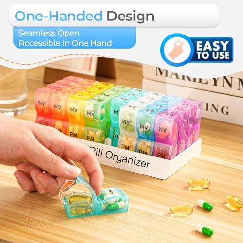 Colorwing Monthly Pill Organizer 2 Times a Day，Compact Pill Case
