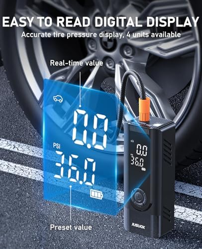 JUSUOX Tire Inflator Portable Air Compressor, Dual Power Air Pump