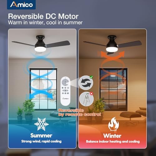 Amico 42 Inch Black Low Profile Ceiling Fans with Lights and Remote