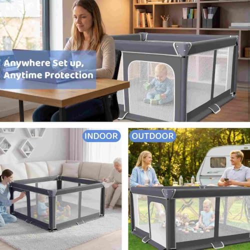 Foldable Baby Playpen Portable Travel Play Yard, Dark Gray