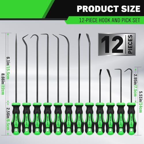 12-Piece Pick and Hook Tool Set, Automotive Mechanic Tools, Car Auto Oil Seal/O-Ring Seal Hook Kit, Mini & Long Precision Hooks for Hoses, Gaskets, Seal Puller Removal
