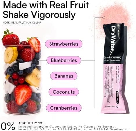 DryWater Electrolytes + Vitamins Hydration Packets, Mixed Berry 12 Pack