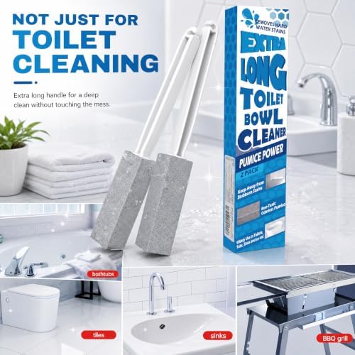 2 Pack Pumice Stone for Toilet Cleaning, Extra Long Handle for Removing Bowl Ring, Pool, Bathroom, Toilet Brush