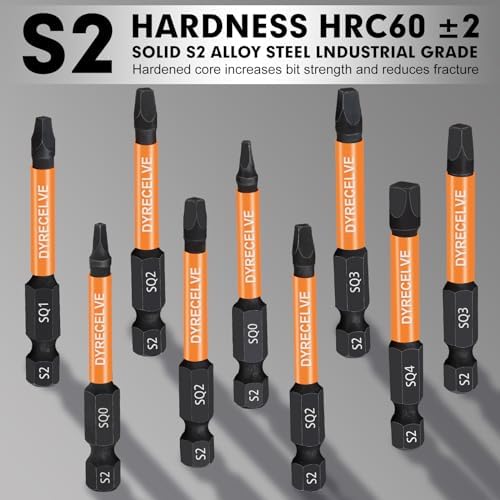 DYRECELVE 12-Pack Square Drive Bit Set, Magnetic Impact Screwdriver Bits