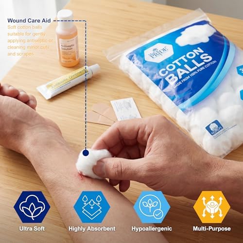 MED PRIDE 100% Pure Cotton Balls,Ultra Soft & Absorbent,Non-Sterile,300 Ct
