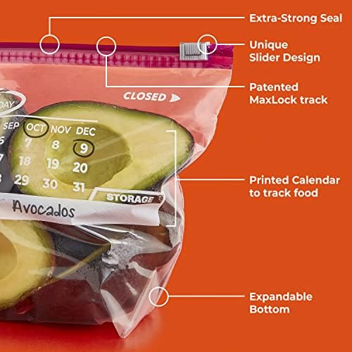 Hefty Calendar Slider Storage Bags, Half Gallon Size, 4pk, 32ct (128 Total)
