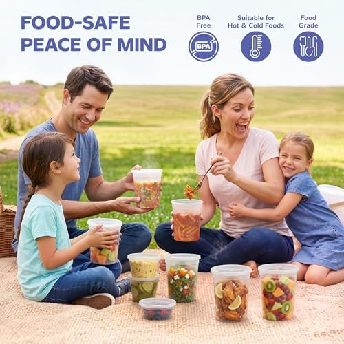 GUSTO 32 oz Plastic Deli Containers with Lids [24 Sets] Food Storage