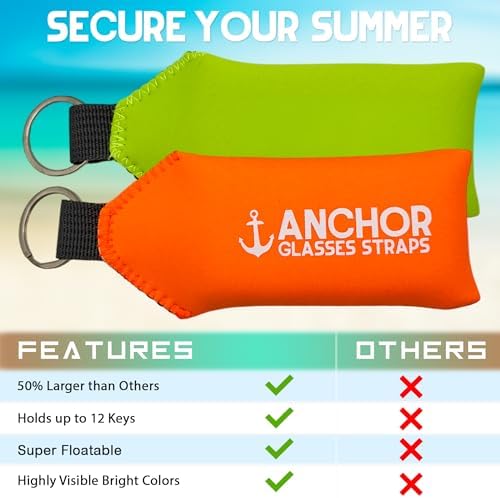 Anchor Glasses Straps Floating Keychain Waterproof – XL Size – Floats 12 Keys – Bright Visibility