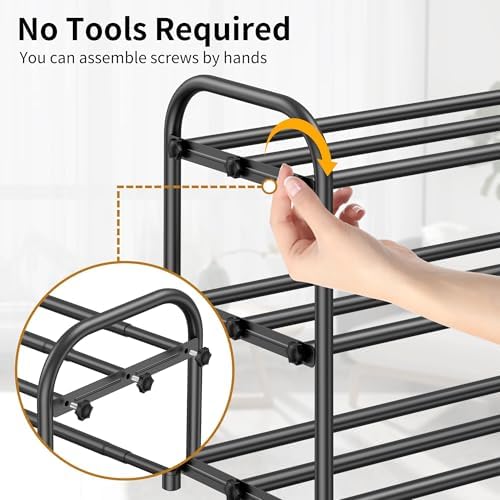 Hleelomi 3-Tier Metal Expandable Shoe Rack for Closet and Entryway Black