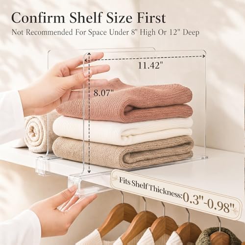 SortNStore Shelf Dividers Purse Organizer for Closet: Acrylic Clear 8 Pack