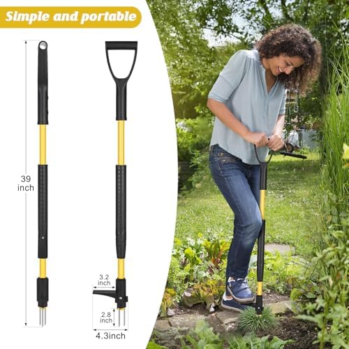 39" Stand Up Weed Puller, Heavy Duty Detachable 3-Claw Weeder Tool