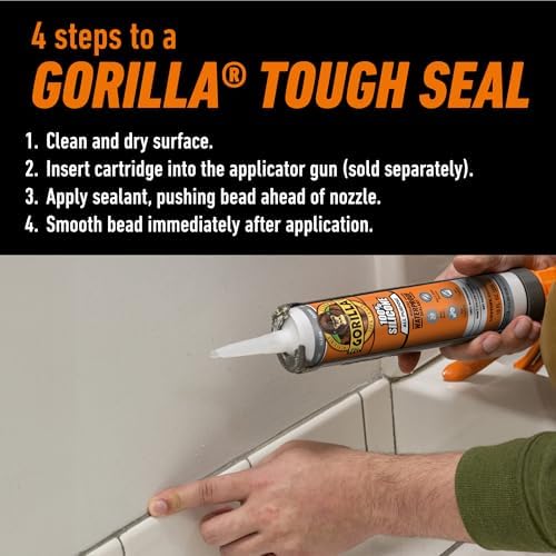 Gorilla 100% Silicone Waterproof Caulk, Clear, 10 oz Cartridge