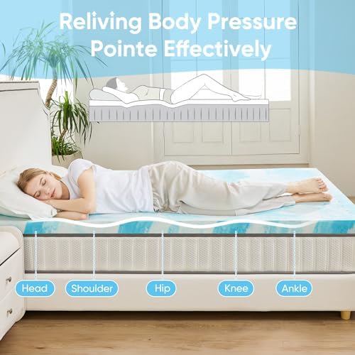 OLIXIS 2 Inch Twin Cooling Gel Infused Memory Foam Mattress Topper, Bed Pad