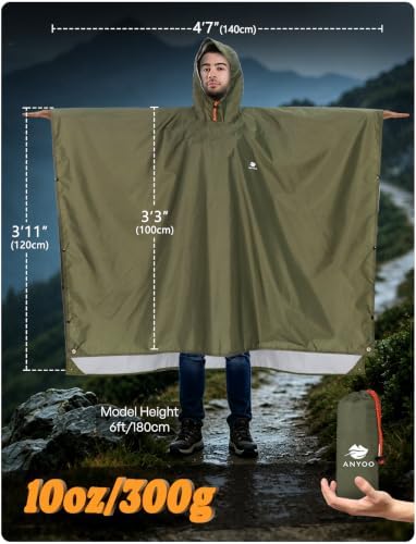 ANYOO Hooded Rain Poncho for Adult Waterproof Lightweight Raincoat