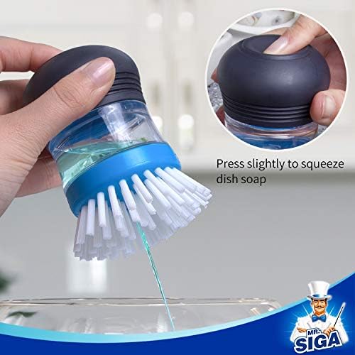MR.SIGA Soap Dispensing Palm Brush, 2 Pack, Navy/Blue