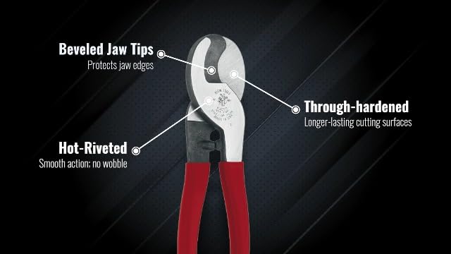 Klein Tools 63050 Cable Cutter, Made in USA, Heavy Duty Cutter for Aluminum, Copper, and Communications Cable