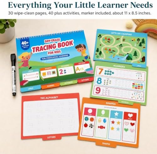 Fun Preschool Workbooks for Kids Age 3-5 - Reusable Dry Erase Tracing Books