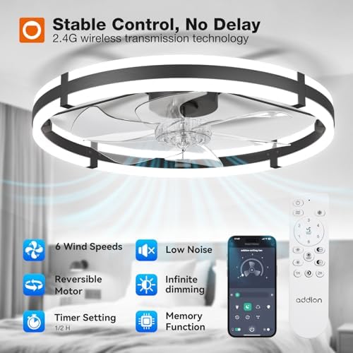 addlon 24" Low Profile Fandelier Ceiling Fans with Lights and Remote, Black