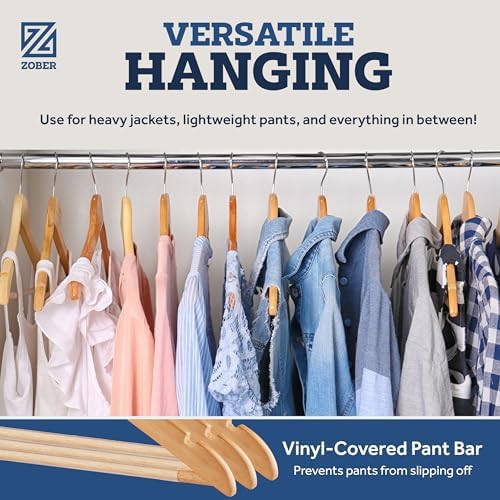 Zober Wooden Hangers 20 Pack, Heavy Duty Clothes Hangers, Non Slip, Natural