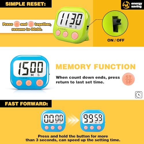 Digital Timer for Kids Classroom Timers for Teachers 2 Pack Blue Green