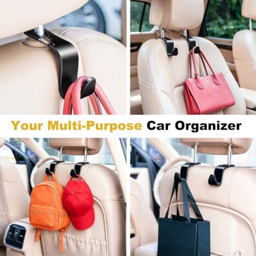 4 Pack Car Back Seat Headrest Hook Hanger for Purse Grocery Bag Handbag Hat, Purse Hook for Car with Clip