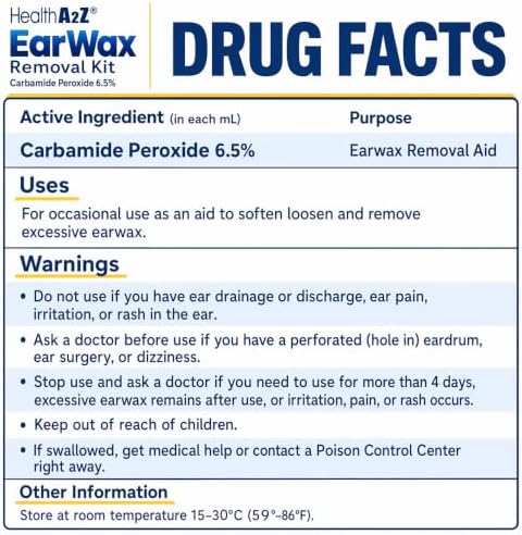 HealthA2Z® Ear Wax Removal Kit Carbamide Peroxide 6.5%, 0.5 fl oz (15mL)