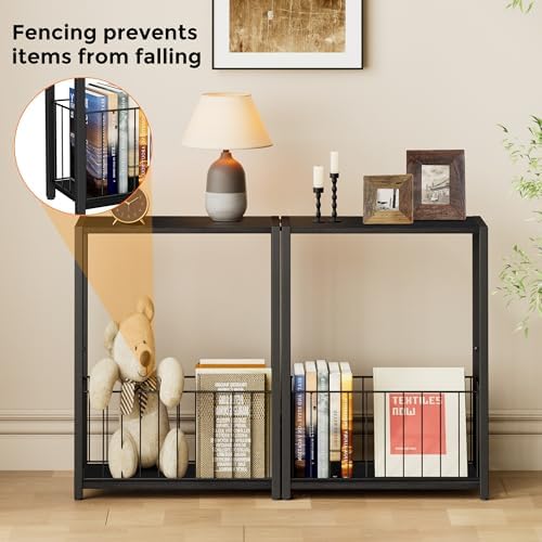 Homleke Narrow Side Table with Magazine Holder, Skinny End Table