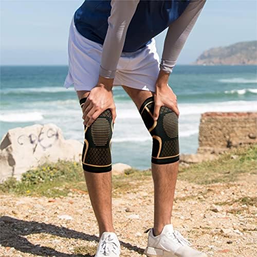 Copper Knee Brace for Men and Women (2 Pack, Large) Compression Support