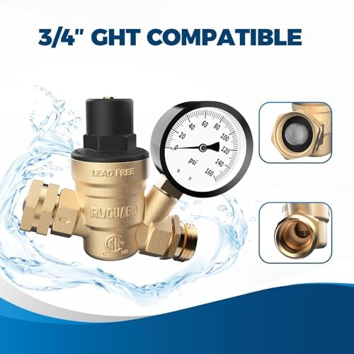 RVGUARD RV Water Pressure Regulator Valve, CSA Approved, Lead-Free Brass