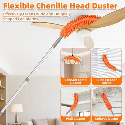 Ceiling Fan Cleaner Duster with 6 Ft/77'' Extension Pole, Multi-Functional