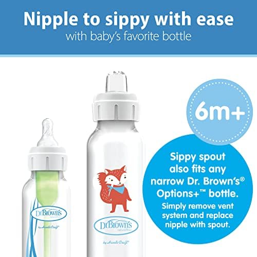 Dr. Brown's Narrow Sippy Spout Bottle, Fox & Lion, 8 oz, 2-Pack