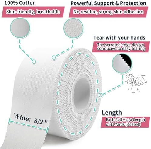 Athletic Tape, 2‑Pack White Sports Tape, Strong, Breathable & Easy‑to‑Tear