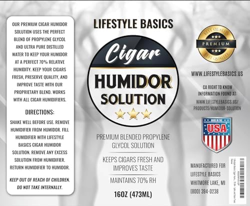 Cigar Humidor Solution 16 oz, Humidifier Liquid, 70% RH