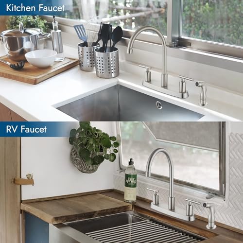 2-Handle Kitchen Faucet with Sprayer 4 Hole, Brushed Nickel