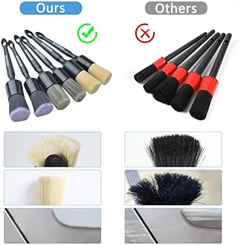 MVEQRRN 6 Pcs Car Detailing Brush Set, Boars Hair & Soft Cleaning Brushes