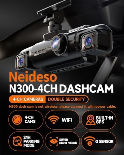 Neideso 360° Dash Cam Front and Rear Inside, 4 Channel Dash Camera for Car