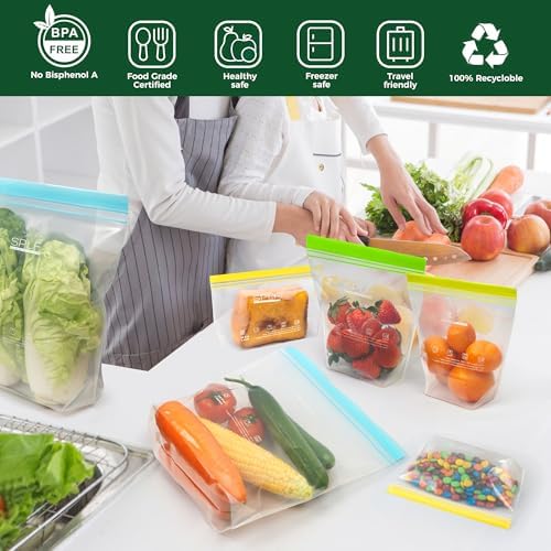 SPLF 12 Pack Reusable Gallon Freezer Bags Dishwasher Microwave Safe