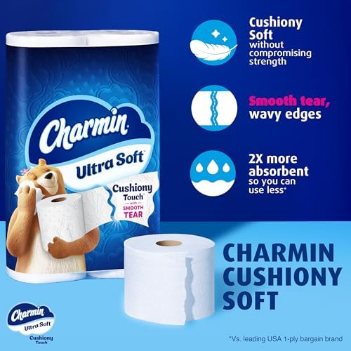 Charmin Ultra Soft Cushiony Touch Toilet Paper, 24 Family Mega = 123 Regular Rolls, White