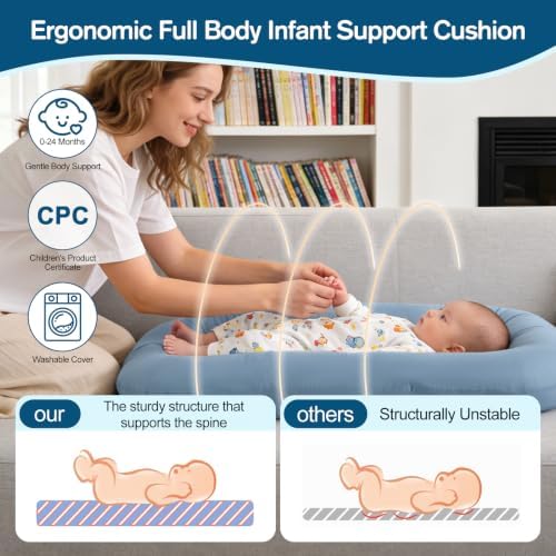 Baby Lounger, Infant Nest for Newborn Supervised Awake Use (Navy Blue)
