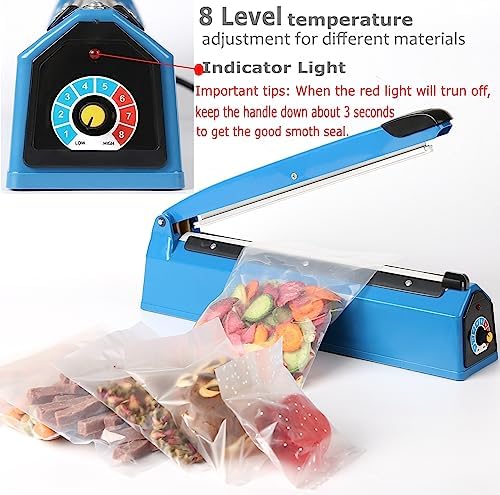 8 Inch Impulse Heat Sealer, Manual Poly Machine for Plastic Bags PE PP Bags with Extra Replace Element Grip
