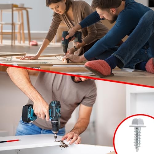 Self-Tapping Gutter Screws White Painted Slotted Hex Washer Head #8 x 1/2" Zinc Plated Finish, Includes 1/4" Magnetic Hex Driver - for Gutter Install
