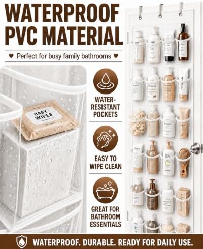 Over-the-Door Shoe Organizer with 24 Crystal Clear Pockets, White