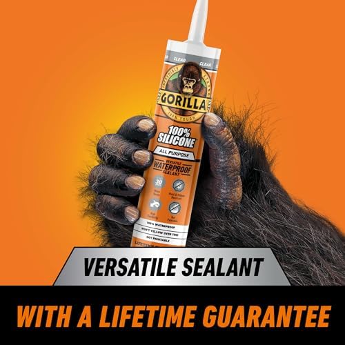 Gorilla 100% Silicone Waterproof Caulk, Clear, 10 oz Cartridge