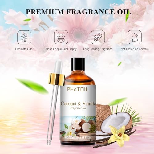 PHATOIL Coconut & Vanilla Fragrance Oil for Diffuser Aromatherapy 3.38FL.OZ