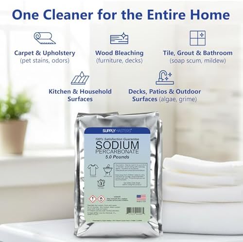 Sodium Percarbonate Powder 5 lbs – Non-Chlorine Oxygen Bleach Alternative & Stain Remover – Multi-Purpose Cleaner for Laundry, Carpets, Tile, Decks, Kitchens & Outdoor Surfaces