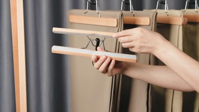 Amazon Basics Sturdy Wooden Pants Hangers for Closet Organization, Natural, 10-Pack