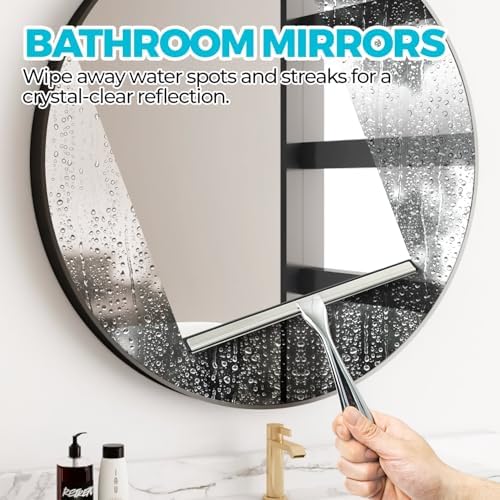 ALFLOD 2pcs Shower Squeegee for Glass Doors with Adhesive Hanging Hook Set