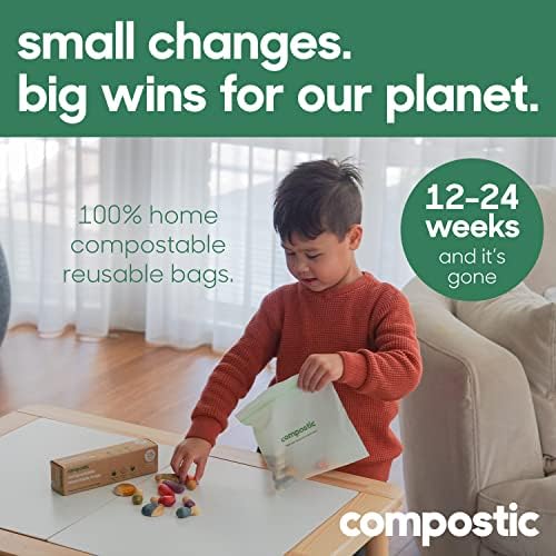 Compostic Compostable XL Sandwich Bags, 60 Ct Starter, Zip-Seal